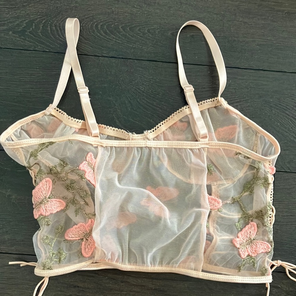 Pink and Green Embroidered Mesh Crop Top - Picture 5 of 7
